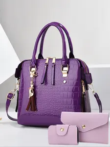 Women's Crocodile Pattern Three-Piece Bag Set, Casual Shoulder Handbag, Versatile Crossbody Bag for Shopping and Travel