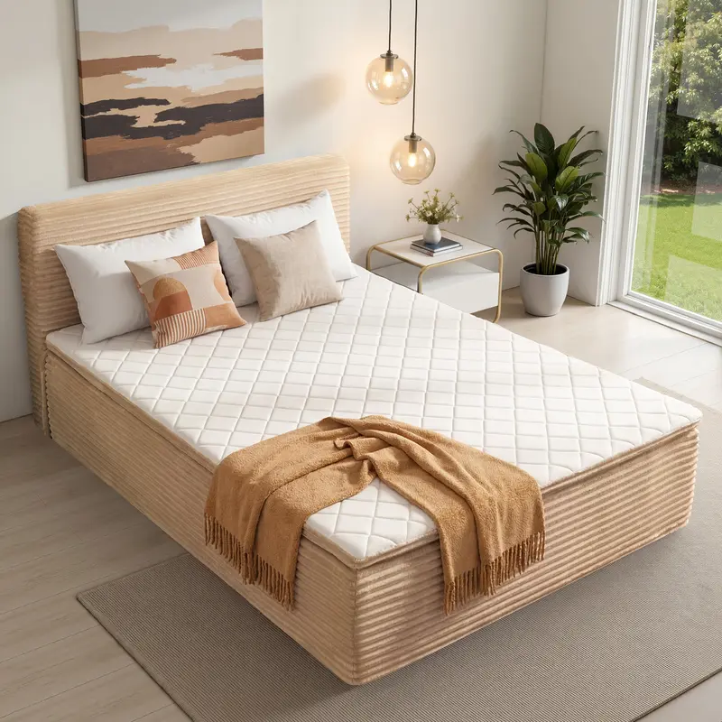 ALTRIGUS Modern Boneless Bed Set All-in-One Mattress in a Box, Floor Bed with Cloud Plush Corduroy, Medium Firm Memory Foam for Back Pain Relief, Motion Isolation & No Assembly