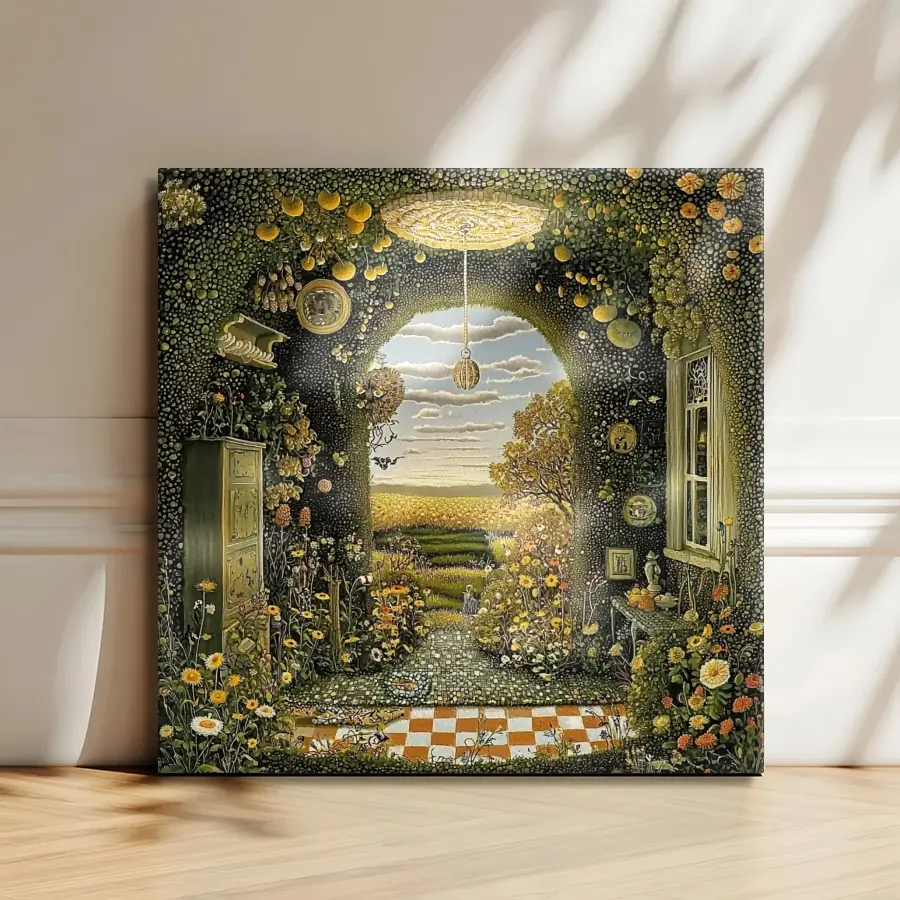 Garden Landscape Art, Surrealism Wall Art, Green Wall Decor, Surreal Printed, Landscape Wall Decor, Abstract Landscape Printed, Home Decor, Wrapped Framed Canvas Wall Art, Vintage Prints Poster - Framed Wood Artwork