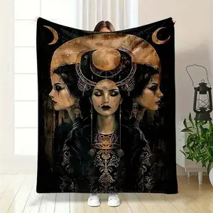 Hecate Triple Goddess Print Blanket Soft Cozy Leisure Warm Bed Blanket for Couch & Bedroom, Flannel & Fleece Throw Blankets, Mystical, Magical, Dark, Ideal Gift for Witchcraft Fans & Pagan Enthusiasts, Birthday, Holiday