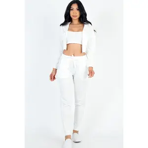 French Terry Cropped Cami with Zip-up Jacket and Joggers Set