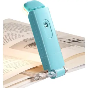 USB Rechargeable Book Reading Light with Clip, Clip on Booklight for Reading at Night, Portable LED Eye Care Bookmark for Kids, Warm White + Daylight, 4 Brightness Leves (Blue)