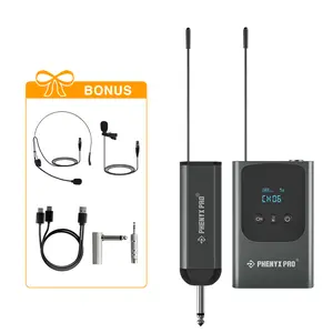 Phenyx Pro PDP series Digital Wireless Microphone System – Single UHF Bodypack Transmitter w/ Headset & Lavalier Mic, Mini Receiver, 15 Selectable Frequencies, mic karaoke, Speaking, Streaming,micrófonos inalámbricos