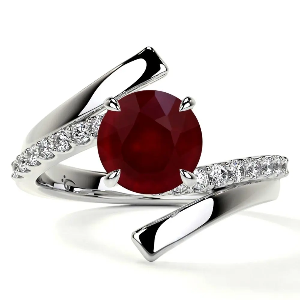 Natural Round Shape Ruby Prong Set Ring With Round Diamonds (1.48cttw)-RRB624-6X6-AA