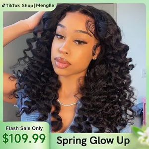 MENGLLE 200% Density Yaki Loose Wave Fluffy Bouncy Pre Wand Curly 13x4 Lace Front Wig Human Hair Glueless Pre-Cut Lace Natural Hairline#greenish#TikTokShopSpringGlowUp