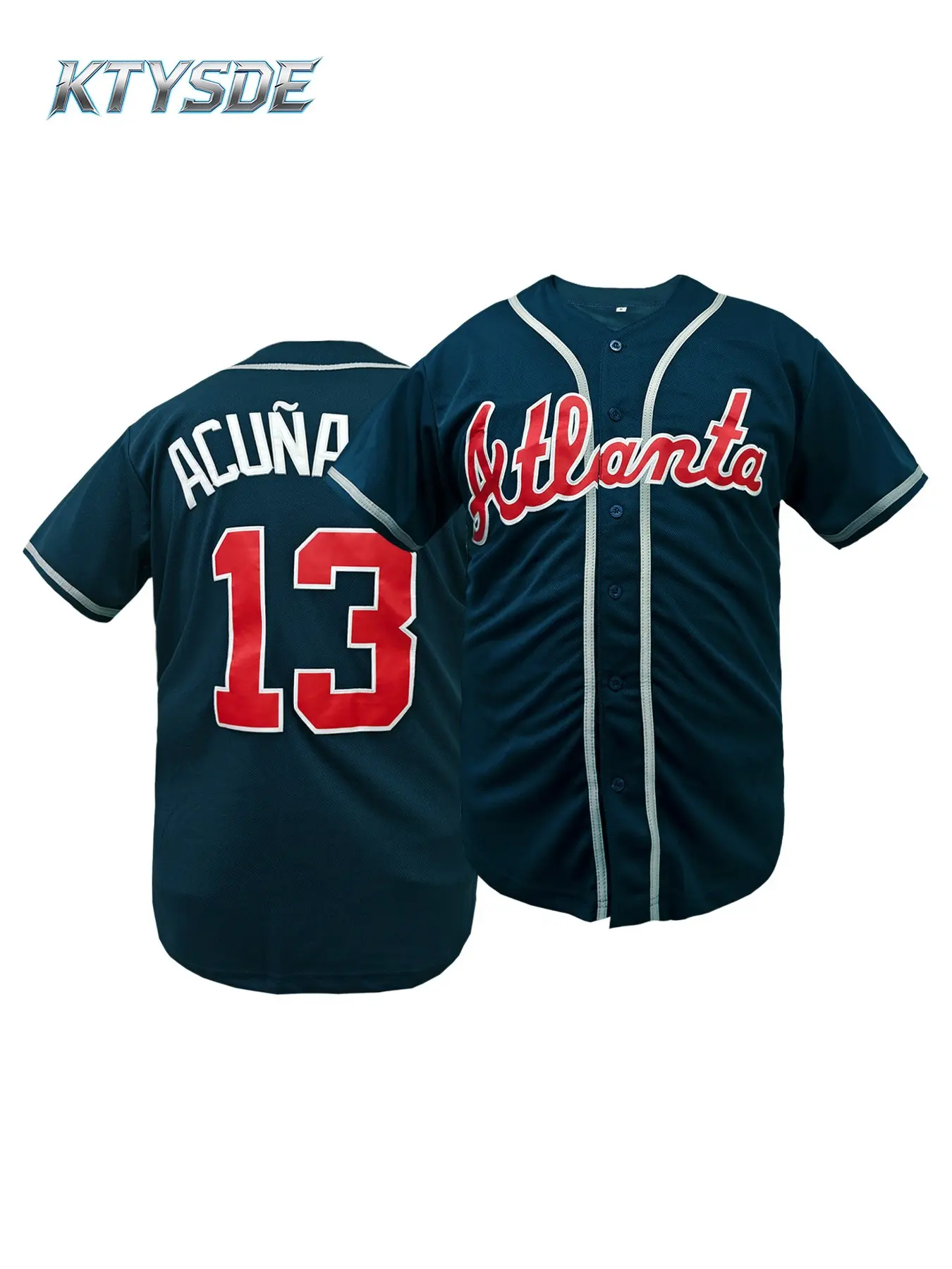KTYSDE Men's #27 Atlanta Vintage Embroidered Baseball Jersey Sportswear Top
