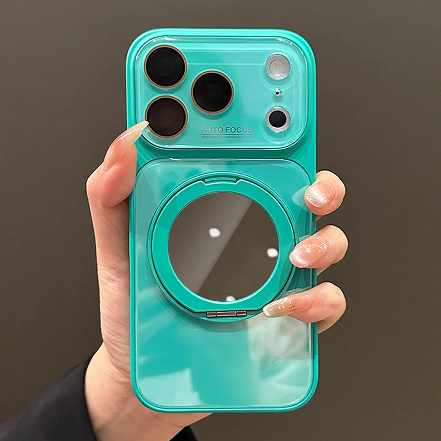 The new iPhone 17 Pro Max phone case with a mirror-like rotating magnetic holder and a fully protective glass cover