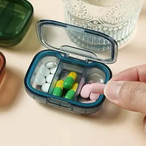 Mini Pill Storage Box 3 Grid Dustproof Medicine Organizer Lightweight Portable for School Office Travel Healthcare Aid Compact ABS Material Blue