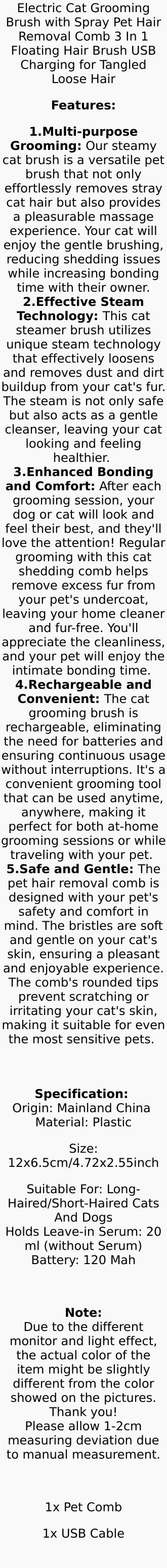 1~2pcs Steam Pet Brush 3-in-1 Massage Dog Steamy Brush Spray Beauty Tangled and Loose Hair Removal Cats Grooming Comb Dogs