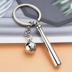 1pc Baseball Keychain 3D Zinc Alloy Bat Keychain Sporty Style Baseball Bat Small Gift