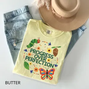 Comfort Colors Cute Teacher Shirt, Progress Over Perfection, Back to School Shirt, Elementary School Teacher Shirt