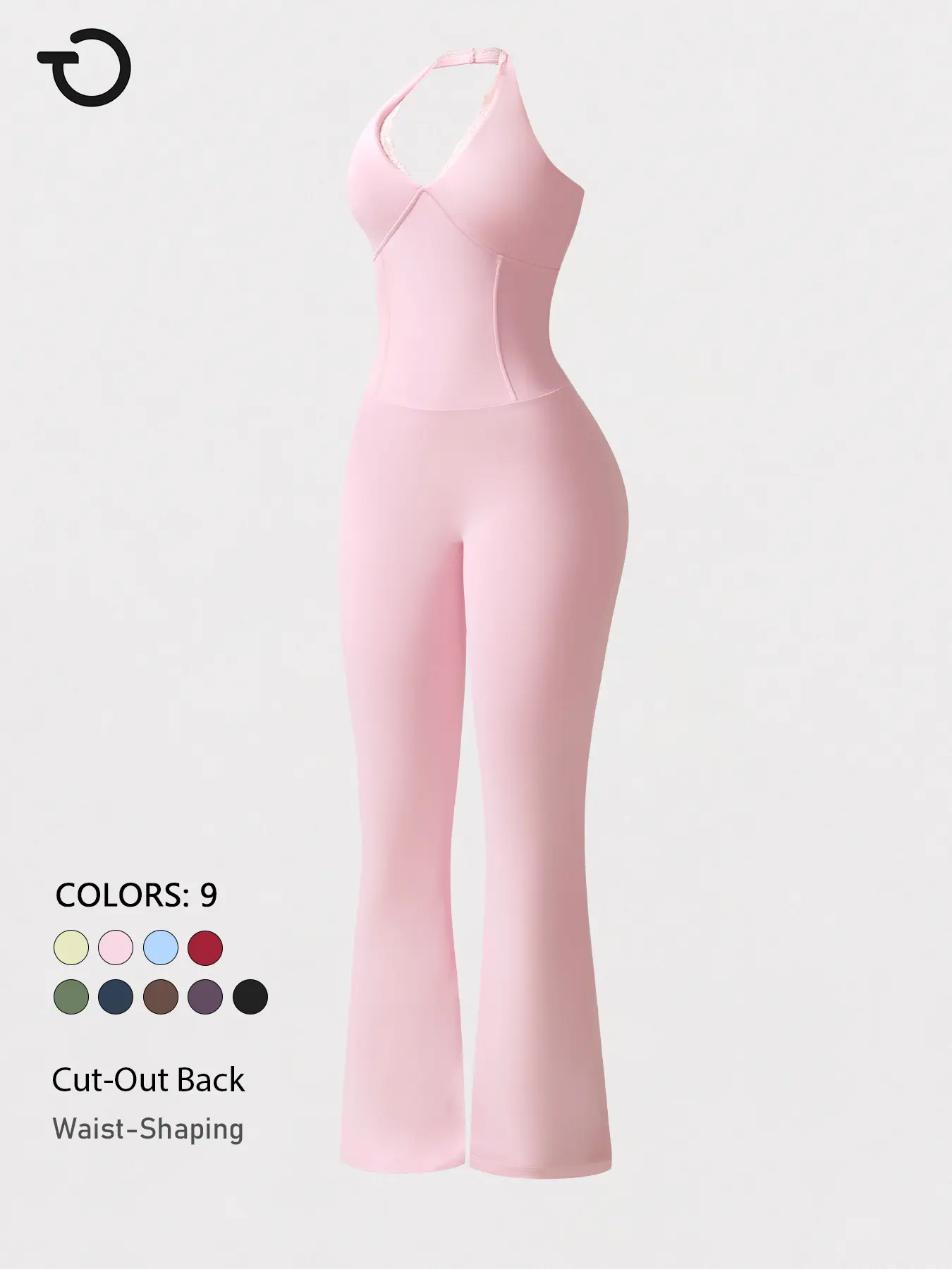 TimeOFF Women's Halter Neck Flare Backless Sports Jumpsuit - Lace Trim, High Waist Butt Lifting, Stretchy Breathable Fabric, Restriction-Preventing, Sporty Jumpsuit, Stretchable Activewear, Workout Gym Clothing, Ideal for Yoga & Daily Wear summerwins,summ