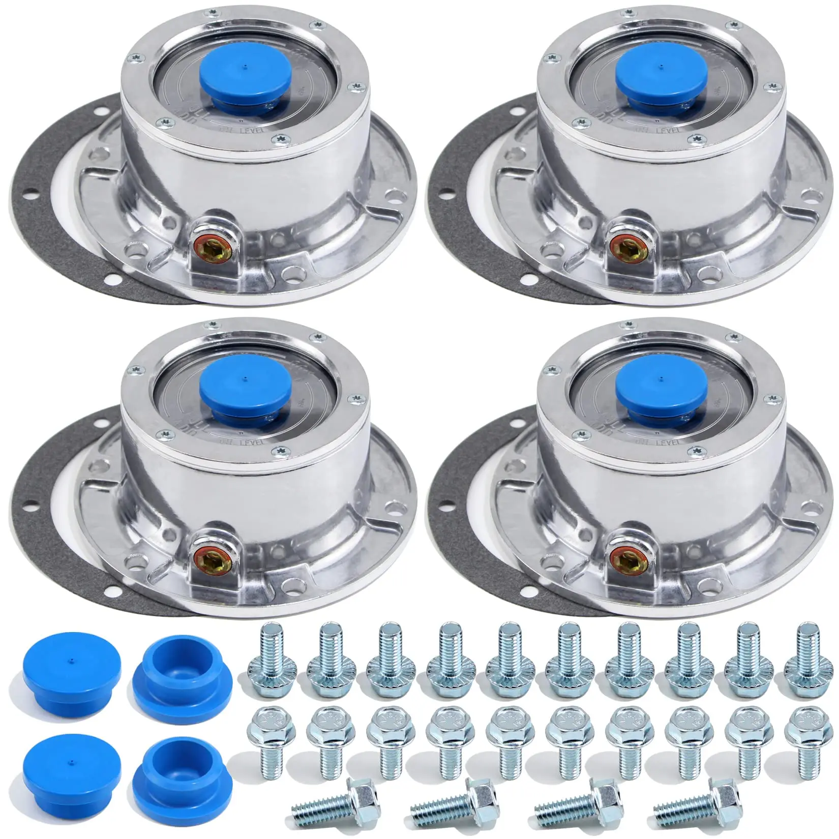 4-Pack Trailer Hub Caps Kit, 6-Hole Aluminum Alloy Hubcaps with Visible Oil Window, Includes 24 Bolts & Gaskets, for Axle Repair, Replaces 343-4009, Vehicle, Parts, Replacement, Towing Truck, Auto Accessories, Trailer Trucks, With Bolts, 6-Hole Fit, 1-15/