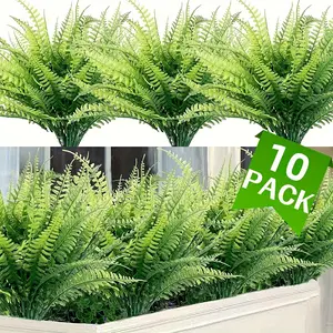 10 Pack Artificial Plants Summer Decoration, Simulated Plants Green Plants Artificial Plants Boston Fern Plants, Outdoor Anti-UV Artificial Flowers Plants Outdoor Indoor Home Garden Spring Decoration, Home Decoration