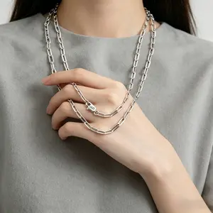 925 Silver Plated Paperclip Chain Necklace | 3.5mm Width, 50cm (19.69") / 60cm (23.62") Lengths, Hypoallergenic & Tarnish-Resistant, Delicate Link Chain for Women’s Daily Wear & Layering, Perfect Gift for Your Loved One