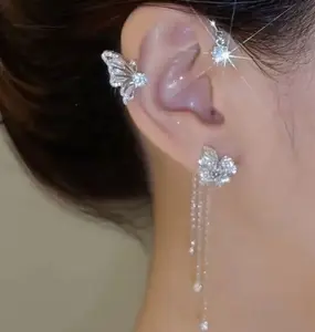 Butterfly Ear Cuffs with Sparkling Rhinestones Fairy Princess Ear Cuffs for Women's Fashion Jewelry Cute Design & Elegant Accessories