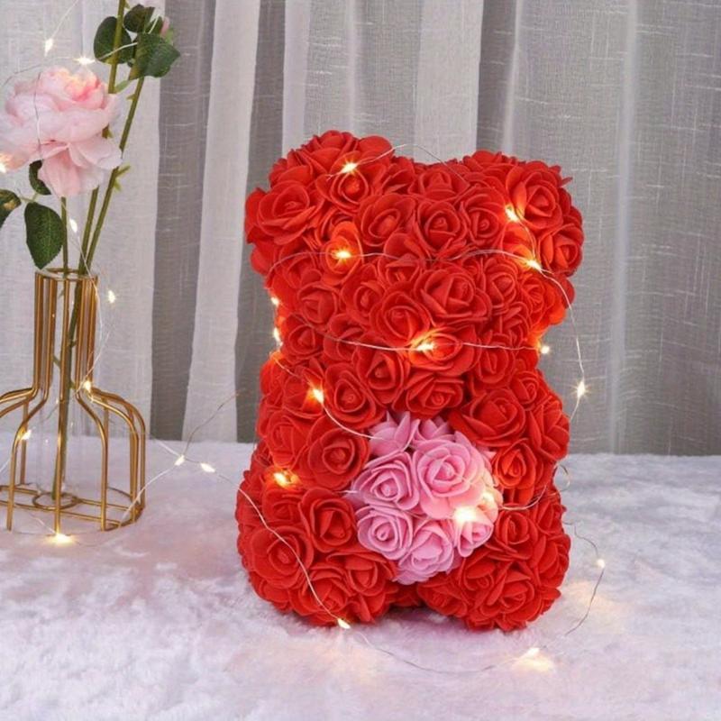Rose Flower Bear-Hand Made Rose Teddy Bear, Best Artificial Decoration Gifts for mom, Gifts for Girls, Clear Gift Box Bouquet Handmade