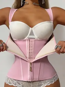 Women's Solid Color Zipper Front Corset Shapewear Top, Adjustable Hook & Eye Closure Waist Trainer, Corset Waist Shaping, Tummy Control Shaper for Daily Wear, Gift for Her, Shapewear for Women, Tummy Tuck Garment, High Waisted Shapers, Pink