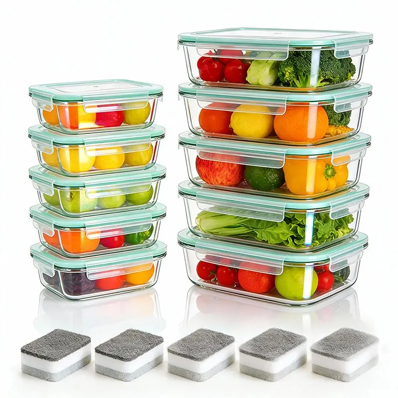 8-10 Piece Bisphenol A (BPA)-Free Borosilicate Glass Food Storage Containers, 150ml (5oz) Airtight Leak-Proof Lids, Microwave-Safe Dishwasher-Safe Stackable Compartmented Bento Boxes for Family Meal Prep, Kitchen Household Products, Packing Lunch For My K