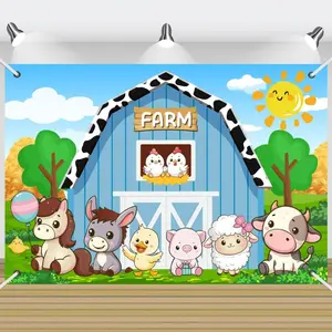 2D flat banner 1pcsstarry Farm Party Backdrop, Happy Birthday Decoration Cute Animal Theme Party Supplies Outdoor Indoor Photo BannerPropsdecorationsOutdoorGraduate Party Decor Props Outdoor Door Portrait Photography Studio Professional Backdrops