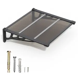 Flat Polycarbonate Door & Window Awning Canopy 35" Projection 40/48/60/80/120" Width UPF 50+ UV Protection Waterproof Durable ABS Brackets Easy DIY Installation