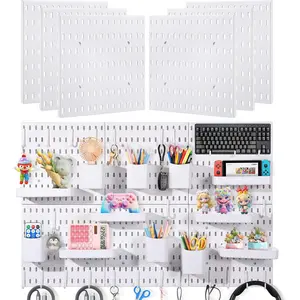 6-Pack PegBoard Wall Organizer, 11"X11" PegBoard, Include 48 Pcs Peg Board Accessories, Multi-Surface Solution For Room, Office,,