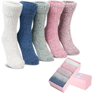 5 Pairs Fuzzy Soft Cozy Comfortable Socks for Women, Casual Sleep Comfy Socks, Perfect Warm Winter Gifts for Women