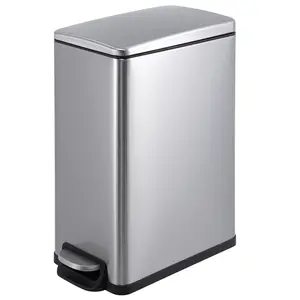 Garvee 12 Gallon Slim Stainless Steel Trash Can 45L Dog Proof Garbage Bin With Soft Close Lid Step Pedal And Removable Inner Bucket Fingerprint Resistant