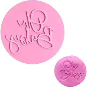 Baby Shower Fondant Embosser,Oh Baby Cookie Stamp 3D Design Raised Fondant Stamp for Baking Cookies,Decorating Cake/Sugar Paste/Cupcake,3.15inch,Pink