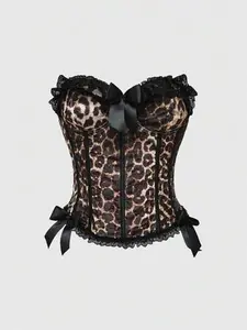 Tina Nico J-Fashion Y2K Gyaru Leopard Print Lace Patchwork Bow Decor Sexy Women Tube Top