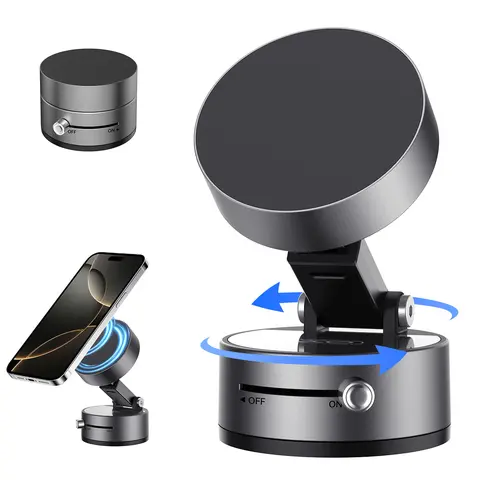 Magnetic Grip Vacuum Suction Car Phone Holder - Upgraded 360° Steady Hold Rotating Magnet Dashboard Mount with Robot Arm, Adhesive-Free Hands-Free Cellphone Holder for Mirror/Smooth Surfaces, Compatible with iPhone 16/15/14/13/12 Series