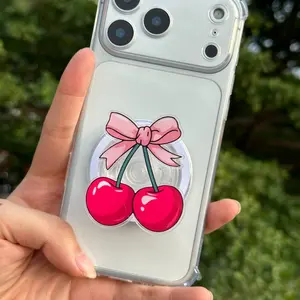 Adorable Cherry Phone Grip – Cute Pink Bow Cherry Pop Socket Phone Holder for iPhone & Android
