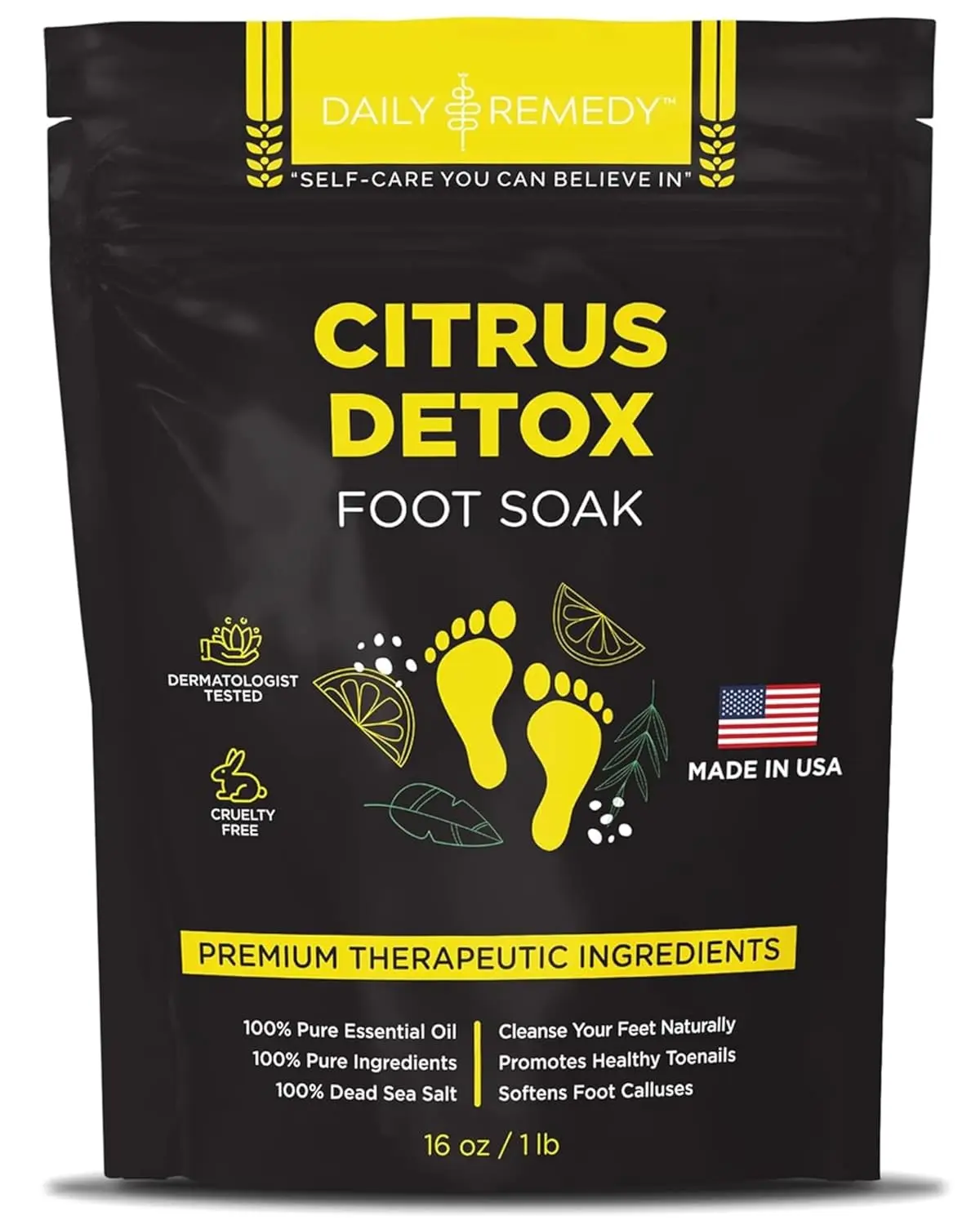 Citrus Detox Foot Soak with Epsom Salt - for Foot Callus, Immune Boost, Damaged Toenail, Athletes Foot, Pedicure and Soothes Tired Feet 16 oz