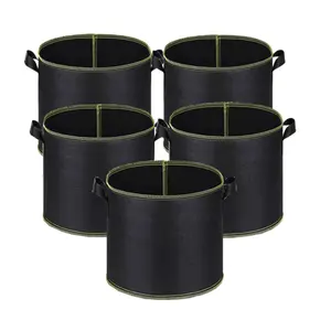 5-Pack 5 Gallon Grow Bags – 300G Thickened Nonwoven Fabric Pots with Handles, Heavy Duty for Low Stress Plant Training (LST) – Ideal for Tomatoes, Peppers, Potatoes, Flowers