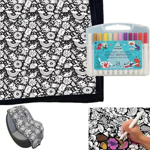 DIY Coloring Blanket with 24 Markers,Color Your Own Blankets, Customizable Diys Colorings Blanket Kits, You Can Color Fuzzy Velvet, Creative Diys Colorings Blankets for Adults (Black),Seasonal Decorations, Birthday Arts and Gifts,Summervibes