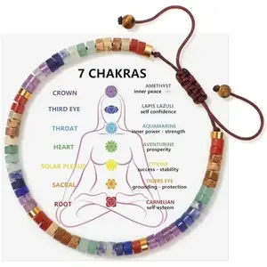 DearLuniva B Women's 7 Chakra Adjustable Beaded Healing Crystal Bracelet - Natural Crystals, Citrine, Amethyst - Meditative Yoga Spiritual Jewelry, Gift for Women, Gift for Mothers Day