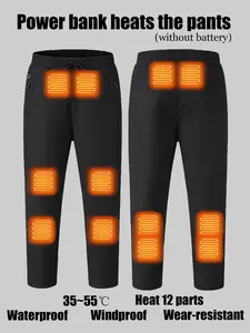Autumn Winter Heated Long Pants, Waterproof Windproof Scratch Resistant, Skiing, 12 Heating Zones, Unisex Outdoor Daily Use