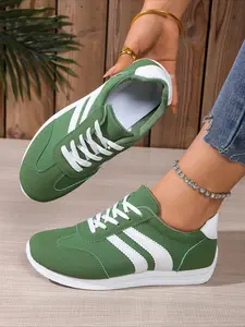 Women's Colorblock Sneakers, PU Leather Casual Shoes, Lightweight Running Footwear, All-Season Comfortable Design, Sporty Running Shoes