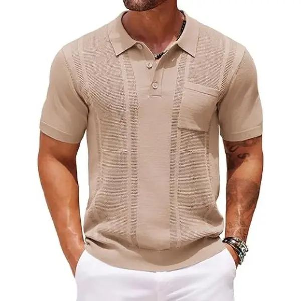 COOFANDY Men's Knitwear Polo Shirts for Men Short Sleeve Textured Polo Shirt Slim Fit Summer Collared T Shirt with Pocket