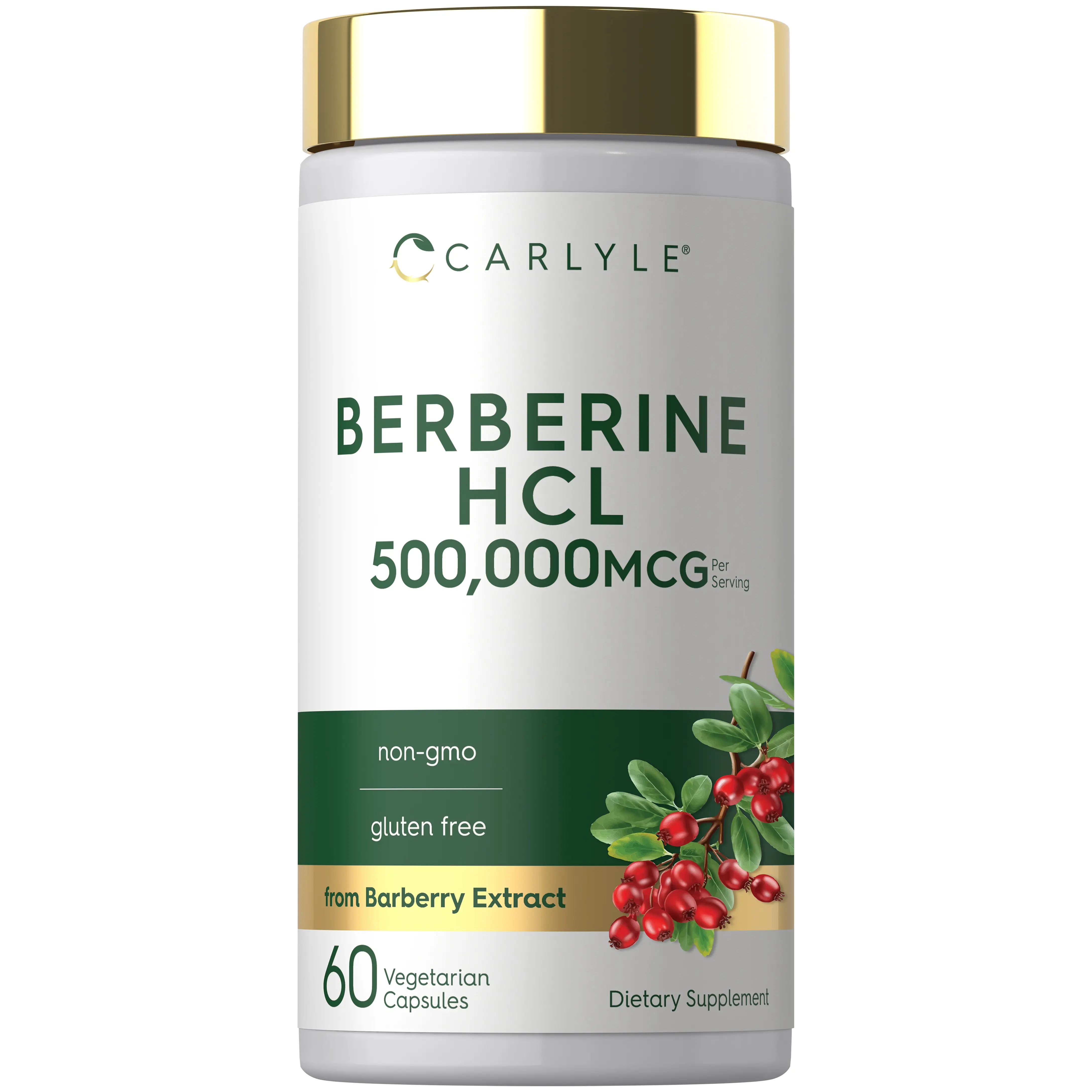 Carlyle Berberine HCL Supplement - 500,000mcg - 60 Capsules - Vegetarian, Non-GMO, Gluten Free
