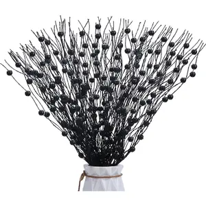 6 Pack Artificial Glitter Berry Stems, Black Christmas Twisted Glittery Twigs, Christmas Tree Picks, Branches for Xmas New Year's Eve Decorations Party Halloween Decoration(15.8 Inch)