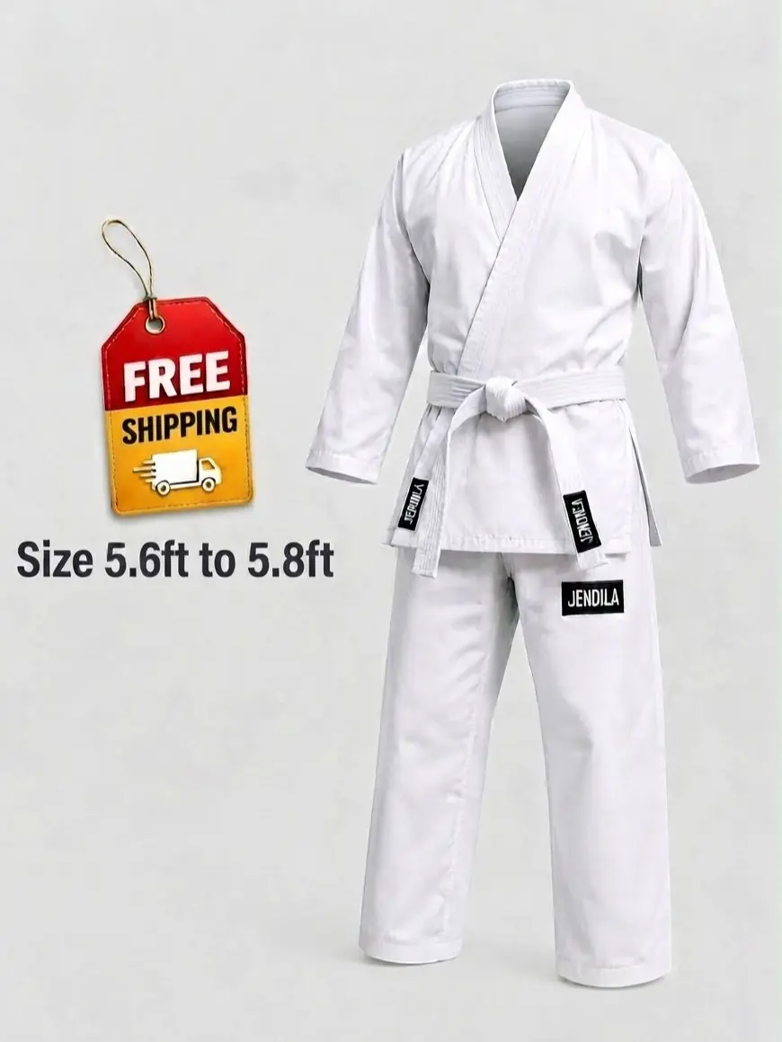 Traditional Martial Arts Uniform with Jacket, Pants & White Belt Lightweight Karate Gi Set for Kids & Adults (Size 4)