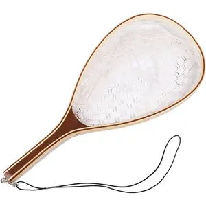 Fishing Net, Trout Net, Wooden Frame Fly Fishing Landing Net with Soft Rubber Mesh for Catch and Release, Lightweight Fish Net for Trout Bass, Fly Fishing Gear for Stream Fishing