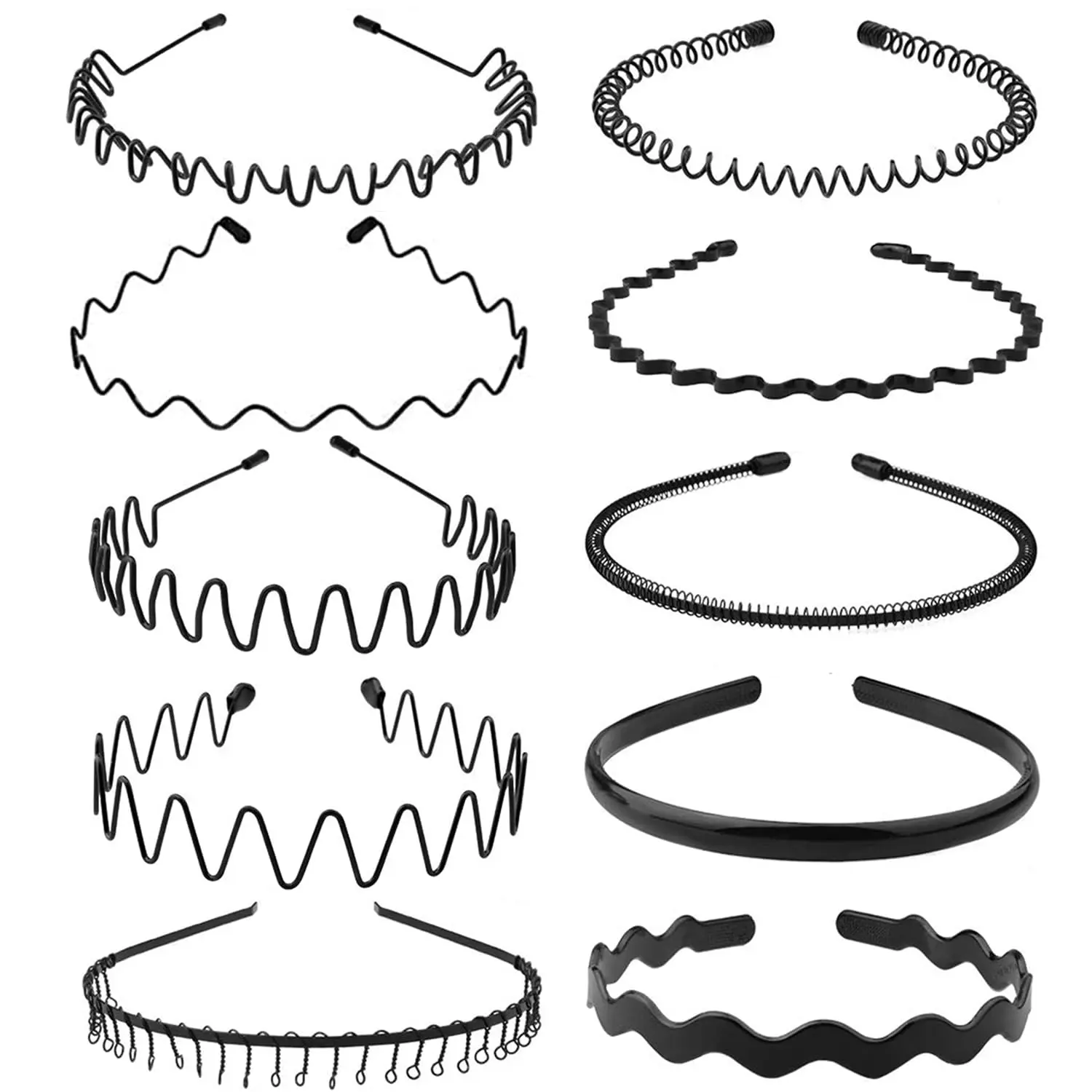 Metal Headbands for Men, Wavy Headband Perfect for Daily Hair Management, Workout, Running & Face Washing (10 Pack)