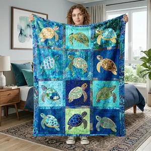 1pc Turtle Theme Flannel Blanket, Soft and Warm, Multi-Use Cover for Sofa, Bed, Office, Camping, Travel, Ocean Lovers Gift