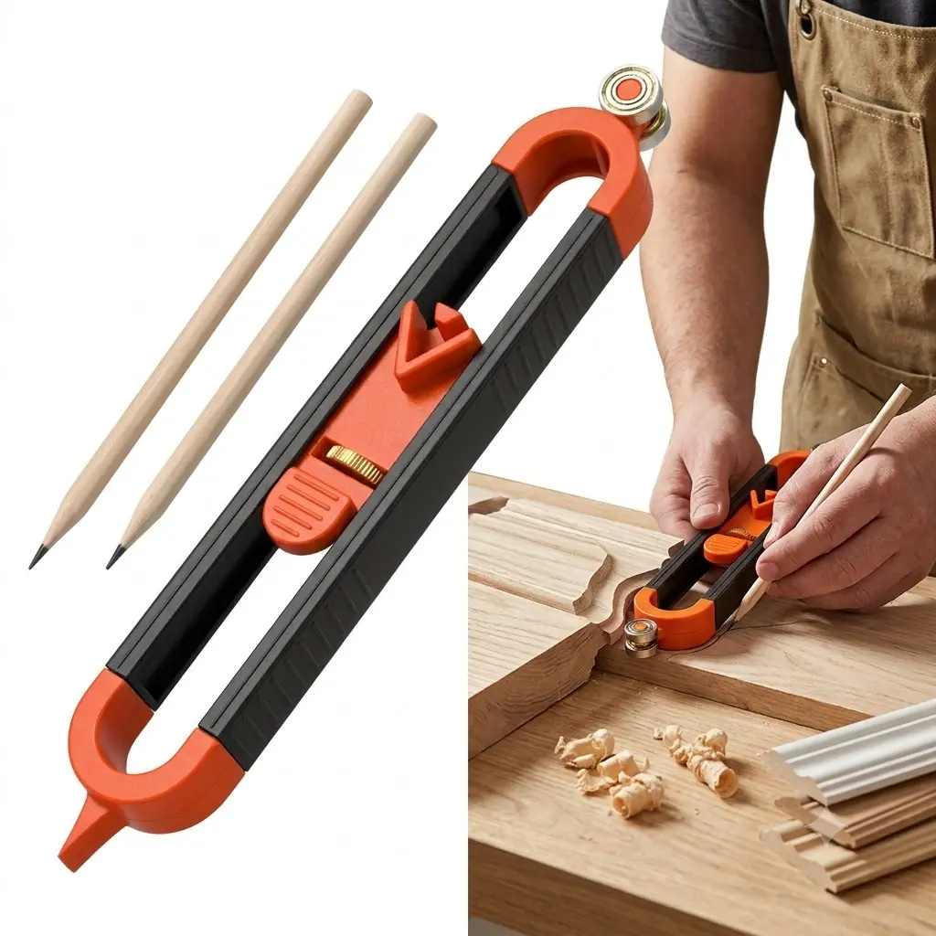 Multi-Functional Contour Scribing Tool, Precise Profile Gauge & Radius Measurement Ruler, Irregular Shape Duplicator with 2 Pencils for Tile & Flooring