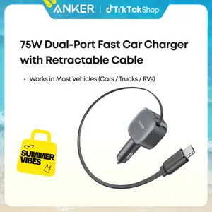 [Limited Offer]Anker USB-C Car Charger, 75W Max Ultra-Compact Type-C Fast Car Charger with Built-in USB-C Retractable Cable, Car Adapter summervibes