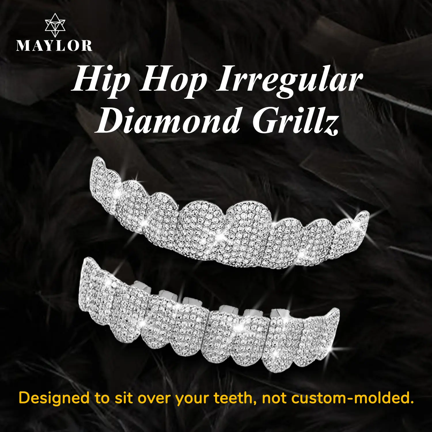 18K Gold Cubic Zirconia Grillz Teeth, Sparkling CZ Party Doc Bling Hip Hop Decorative Smile Enhancement Accessory, Tooth Caps for Rappers Cosplay,summerwins