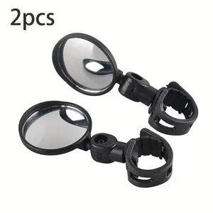 1pc Bicycle Rearview Mirror - Adjustable 360° Rotation, Wide-angle Convex Lens, 4 Handlebar Sizes (15-35mm), Durable Abs Plastic, Black for Mtb/road Bikes, Bike Mirror, Cycling Safety Accessory, Round Mirror Design, High-quality Plastic