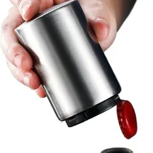 Premium Beer Bottle Opener (Silver), 3 PC Stainless Steel Automatic Push Down No Damage Quick to Open Small Portable Bottle Cap Openers for Home Bars Picnic Camping Hiking